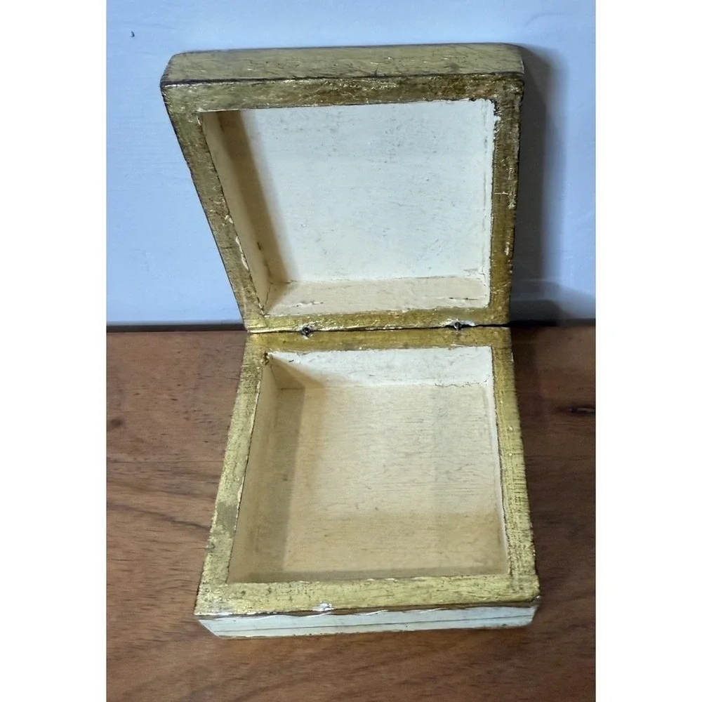 Vintage Handmade in Italy Gold Leaf Wood Trinket Jewelry Box Florentine